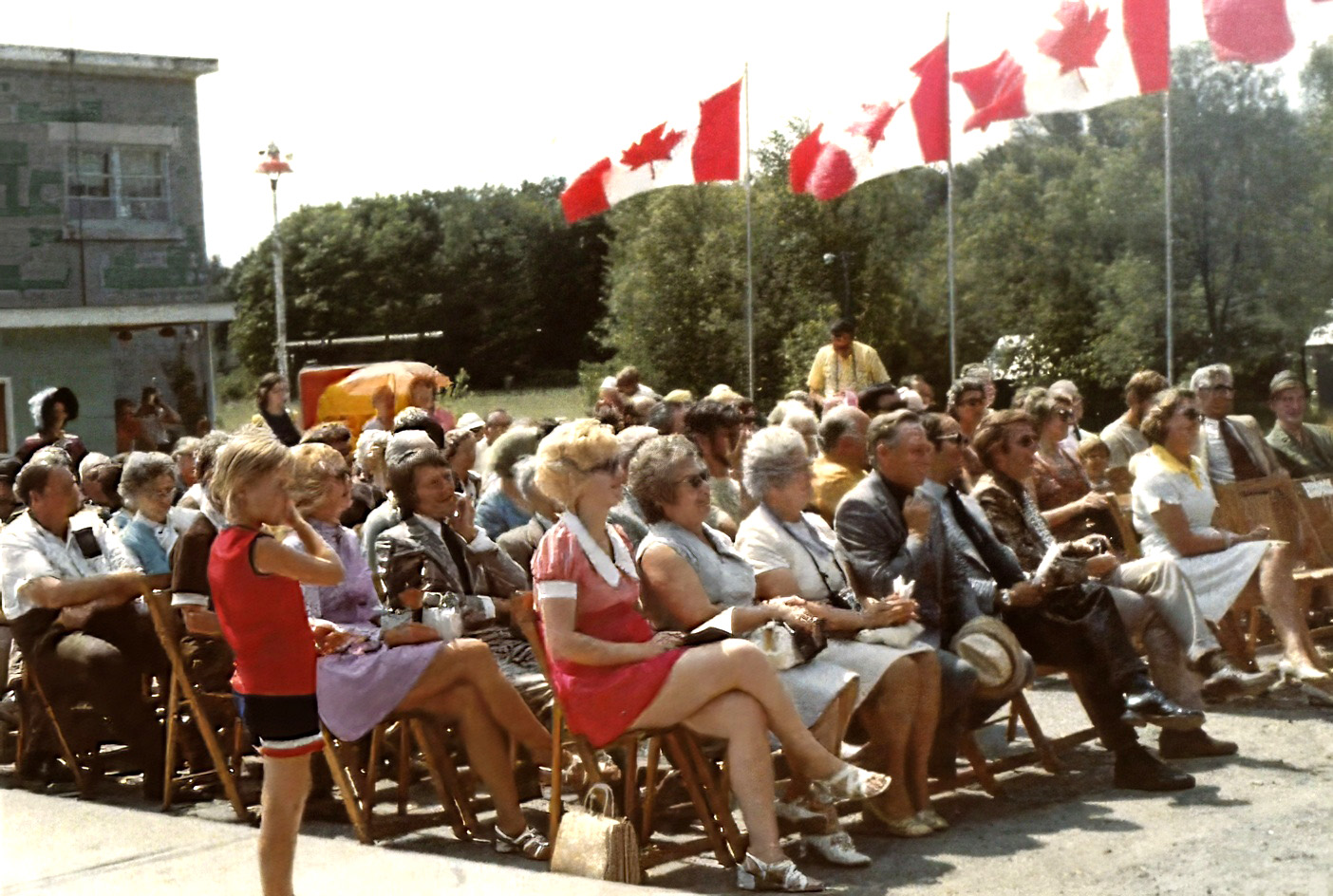 An attentive audience listens to speeches during the 1973 NHS plaquing ceremony for the Old Stone Mill