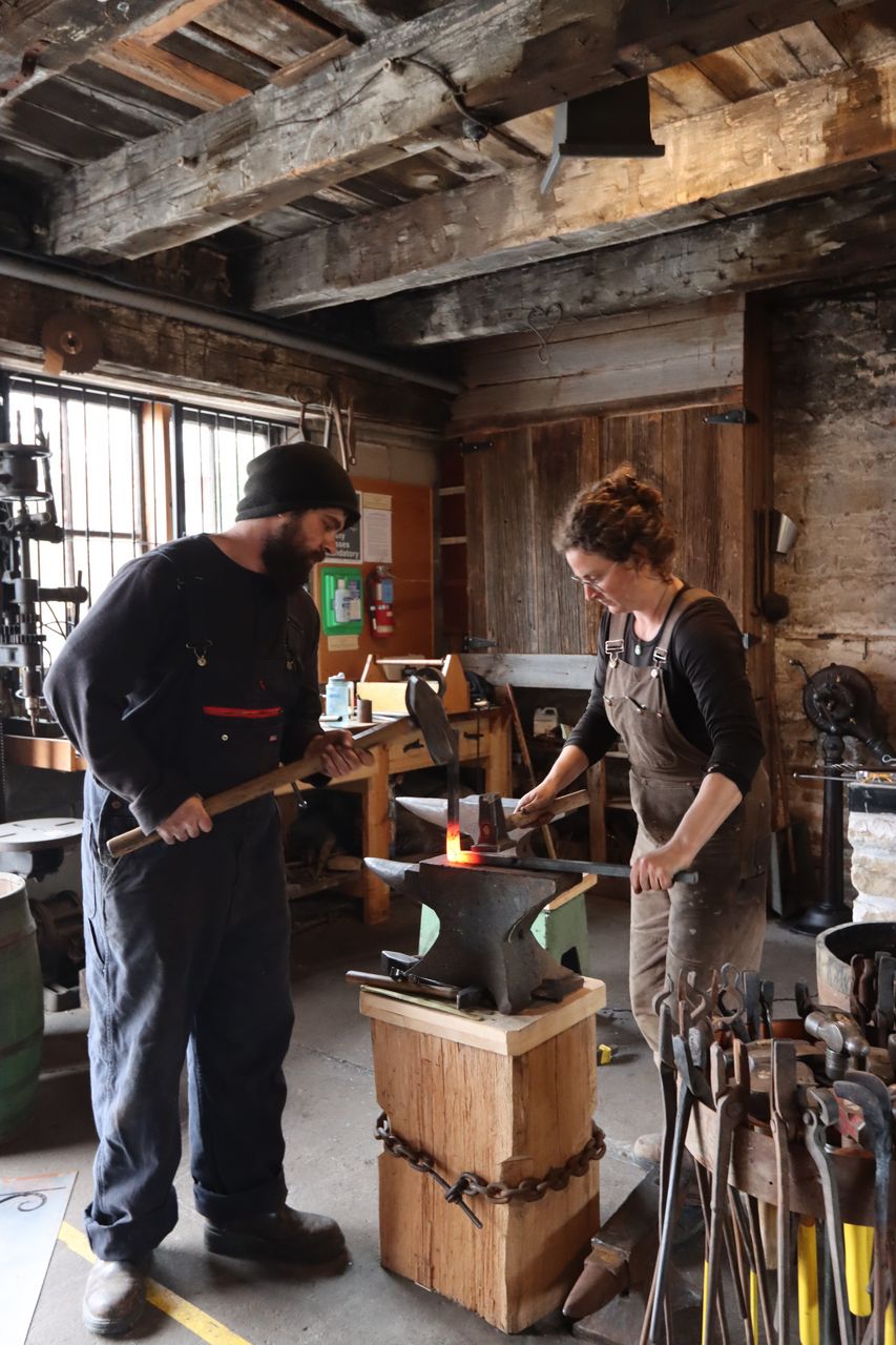 The Blacksmith Shop — coal-fired forge, ironworking demonstration